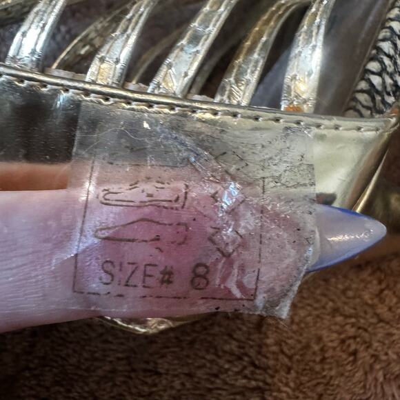 Bebe Women’s Gold/Snakeprint Stilettos High Heels Sandals Size 8 Strappy - Picture 11 of 11